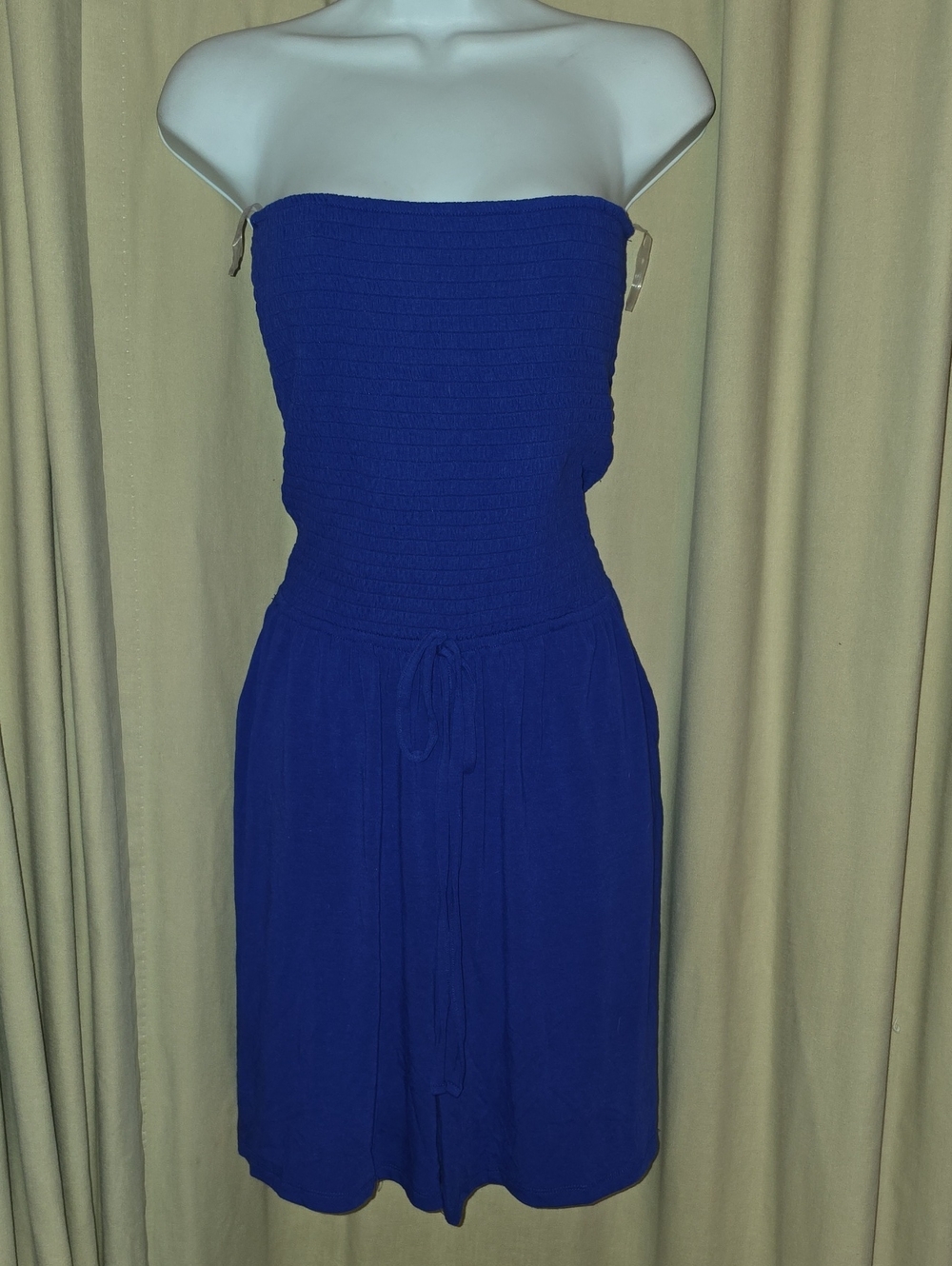 Zenana Outfitters Royal Blue Strapless Smocked Jumpsuit Romper With Pockets